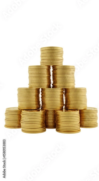 Fototapeta 3D Rendering Tower of Golden Coins Piled High Against Black Background