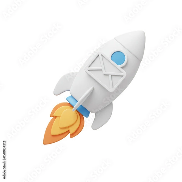 Fototapeta 3d Rocket Sending Email Newsletter Startup Icon Launch