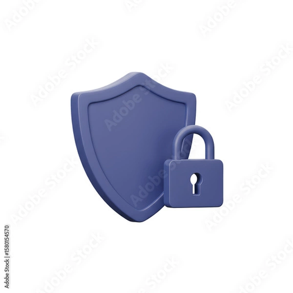 Fototapeta 3d Shield Padlock Security Cyber Security System with Transparent Background