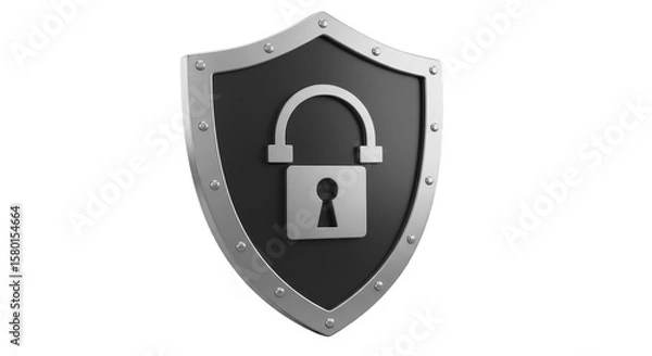 Fototapeta 3D Shield Padlock Silver Security Protection on Transparent Background