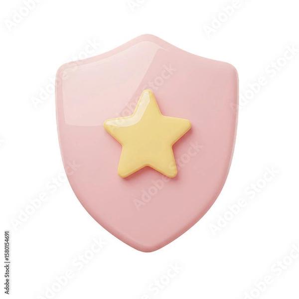 Fototapeta 3d Shield With Star Pink Protection Badge Isolated on Transparent