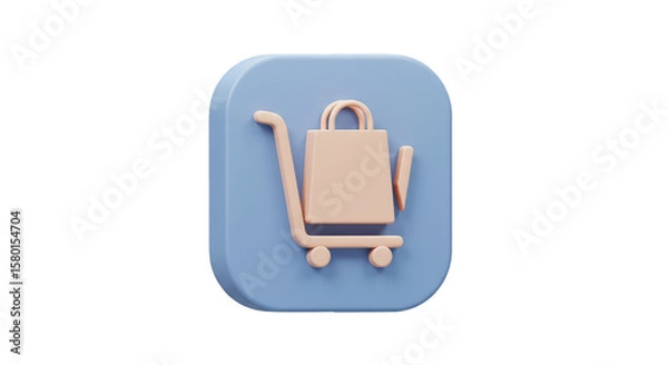 Fototapeta 3D Shopping Cart Bag Icon with Transparent Background