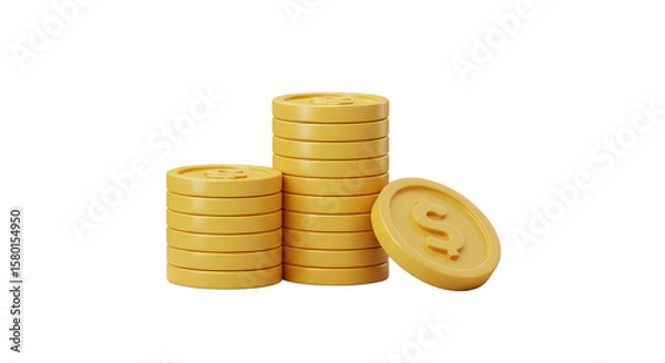 Fototapeta 3D Stacks of Golden Coins Currency Isolated Transparent Background