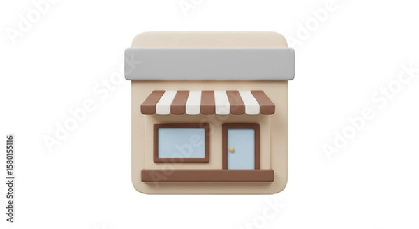 Fototapeta 3d Store Building with Brown Canopy Transparent Background Icon