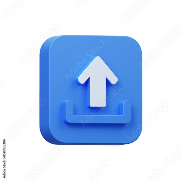 Fototapeta 3D Upload Icon Arrow Up with Blue Square Shape Transparent PNG