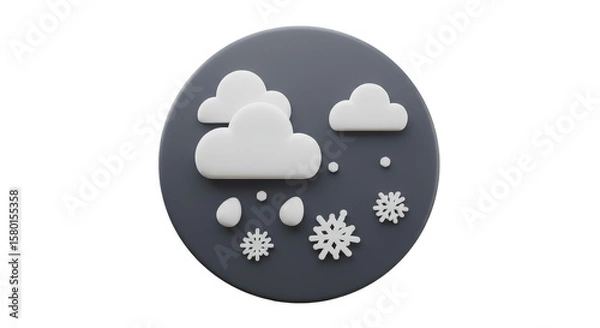 Fototapeta 3D Weather Icon Snow Clouds Snowing Winter Forecast Transparent