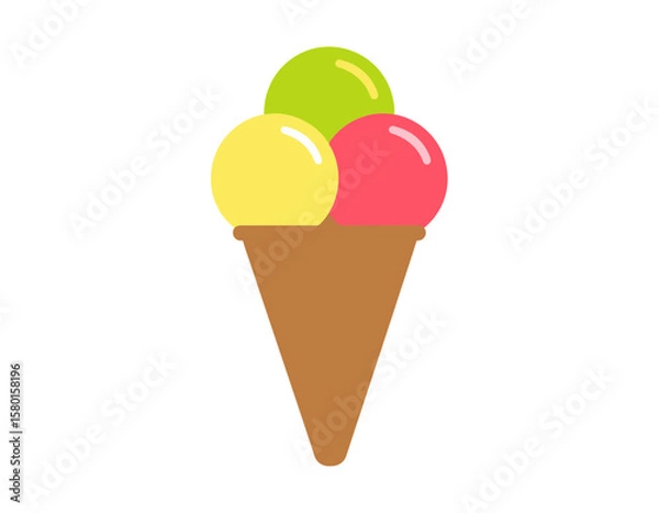 Fototapeta Flat design of ice cream cone with 3 scoops