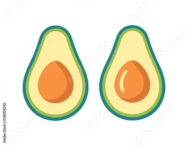 Fototapeta Sliced avocados. Each half shows a pit and is outlined in different colors