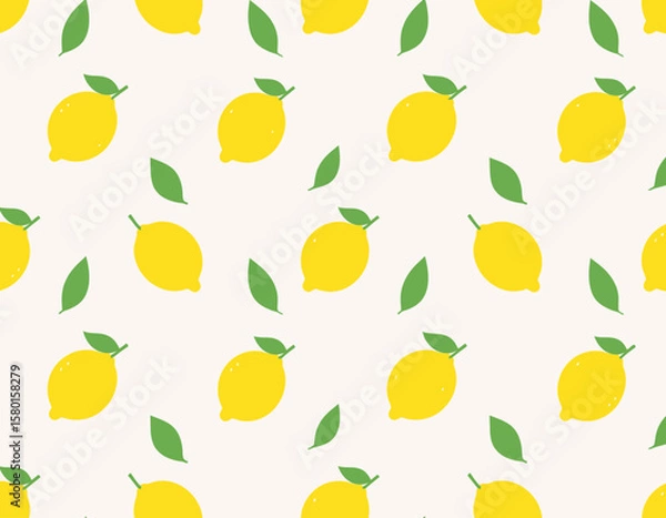 Fototapeta Lemon delight a pattern of stylized yellow lemons and green leaves on a light beige background