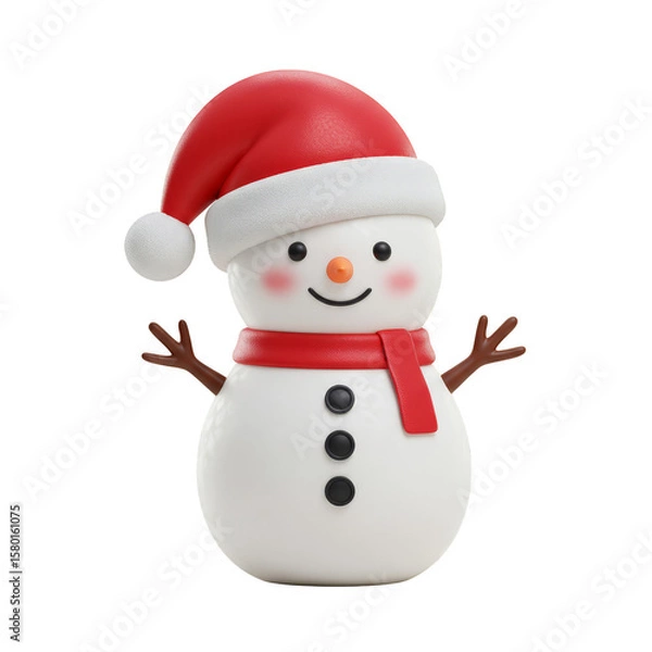 Obraz 3D Snowman with Red Hat Isolated Winter Holiday Decoration