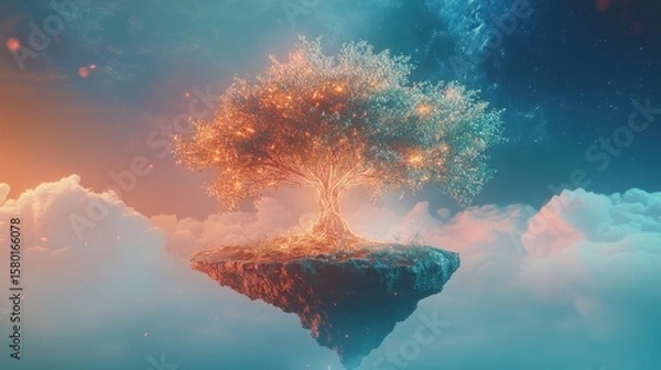 Fototapeta Floating luminous tree island