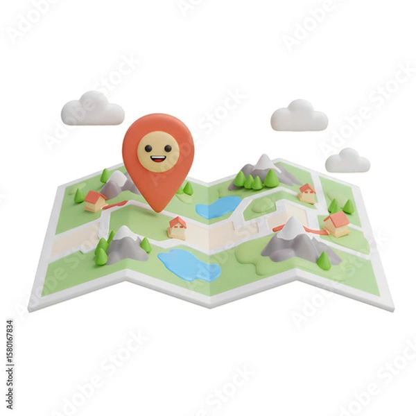 Fototapeta Cartoon Map Location Pin 3D Render on Transparent Background