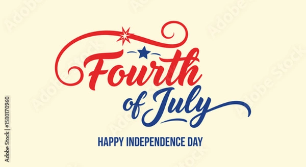 Fototapeta Festive Fourth of July Script with Patriotic Star and Swirls.