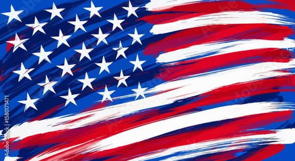 Fototapeta Abstract American Flag with Brushstrokes and Starry Blue Field.
