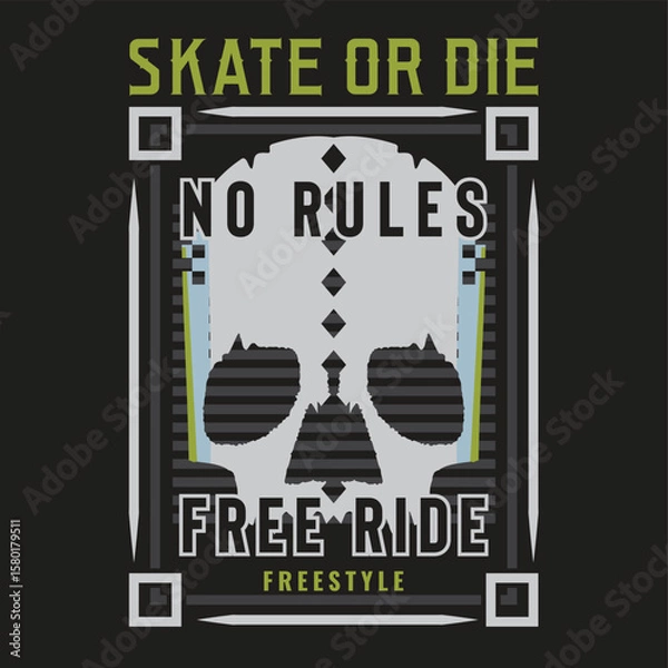 Fototapeta Skateboard typography with skull illustration. t shirt graphics. Vectors