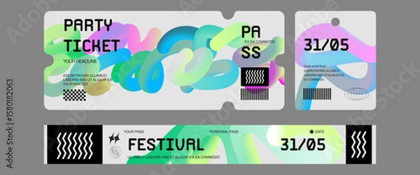 Obraz Control ticket bracelets for events, disco, festival, fan zone, party, staff. Vector mockup of a festival bracelet in a futuristic style.