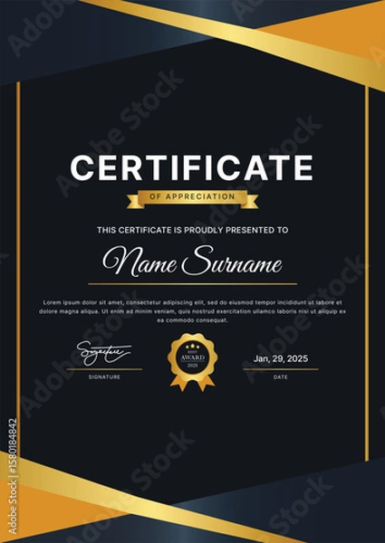 Obraz Certificate Vertical Template Design