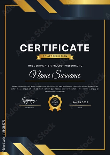 Obraz Certificate Vertical Template Design