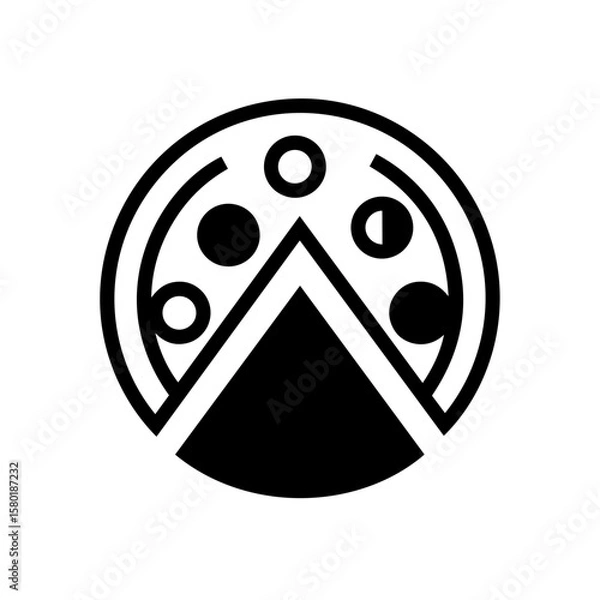 Fototapeta A minimalist one-line icon of a whole pizza, sliced into equal parts, with small toppings and clean round shape.
