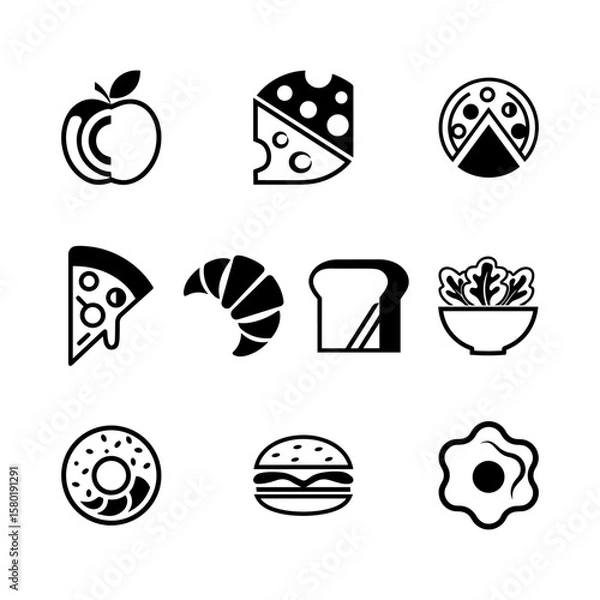 Fototapeta A minimalist set of 9 food icons created in a one-line continuous drawing style.