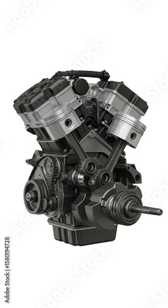 Fototapeta Illustration of Internal Combustion Engine with Silver Pistons on Transparent