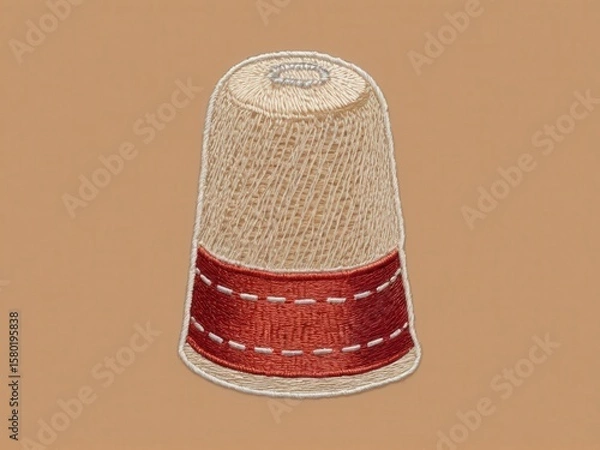 Fototapeta  A delicate thimble showcased within an intricate embroidered design against a warm