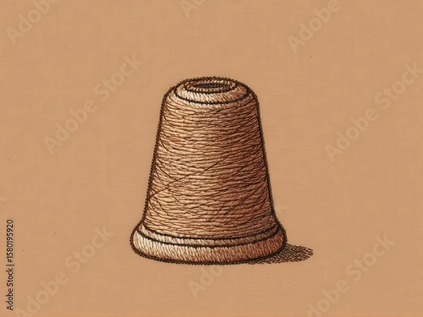 Fototapeta  A delicate thimble showcased within an intricate embroidered design against a warm