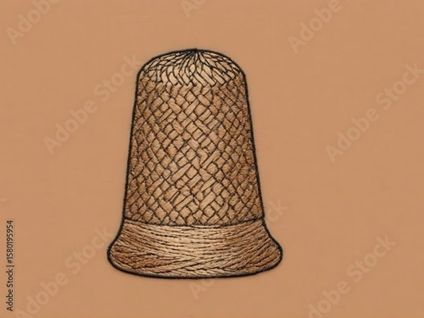 Fototapeta  A delicate thimble showcased within an intricate embroidered design against a warm