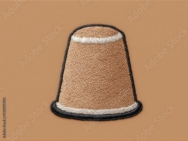 Fototapeta  A delicate thimble showcased within an intricate embroidered design against a warm