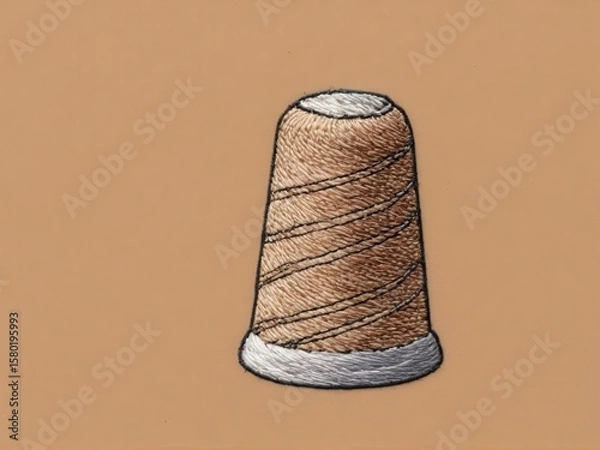 Fototapeta  A delicate thimble showcased within an intricate embroidered design against a warm