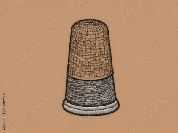 Fototapeta  A delicate thimble showcased within an intricate embroidered design against a warm