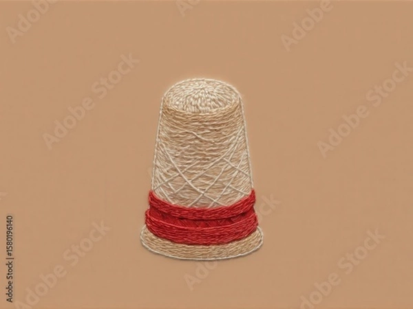 Fototapeta  A delicate thimble showcased within an intricate embroidered design against a warm