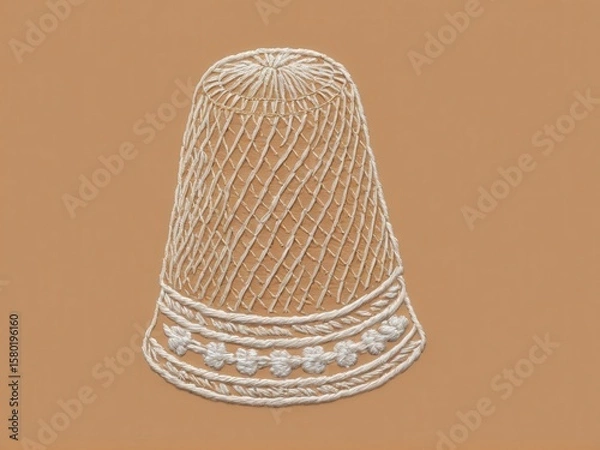 Fototapeta  A delicate thimble showcased within an intricate embroidered design against a warm