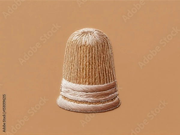 Fototapeta  A delicate thimble showcased within an intricate embroidered design against a warm