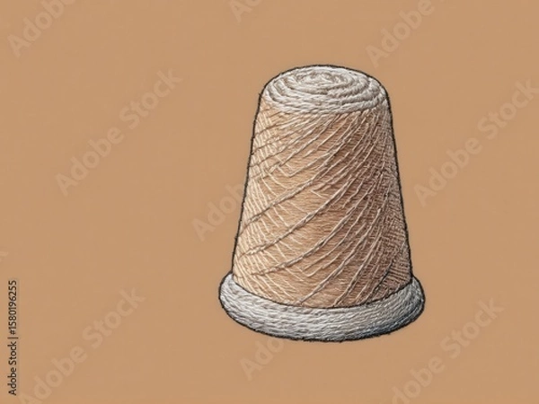 Fototapeta  A delicate thimble showcased within an intricate embroidered design against a warm