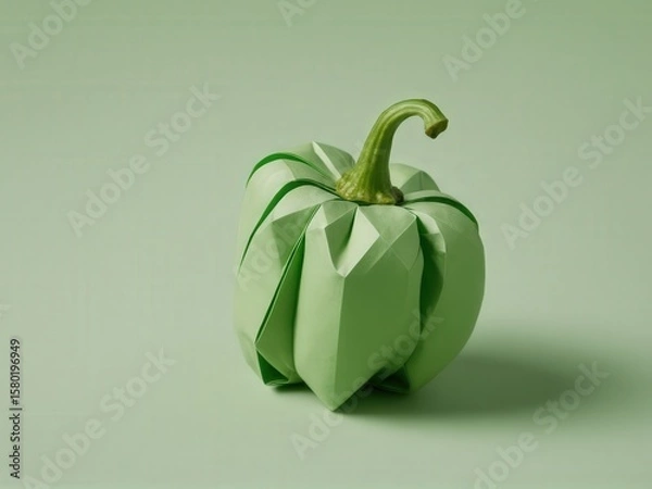 Fototapeta  An artistic representation of a bell pepper crafted in origami against a soft green backdrop