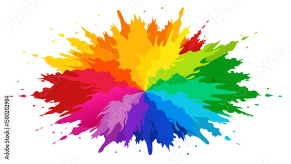 Fototapeta Explosion of vibrant rainbow colors in a circular paint splash design