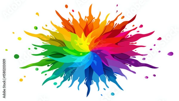 Fototapeta Colorful abstract flower shape with rainbow petals and scattered dots