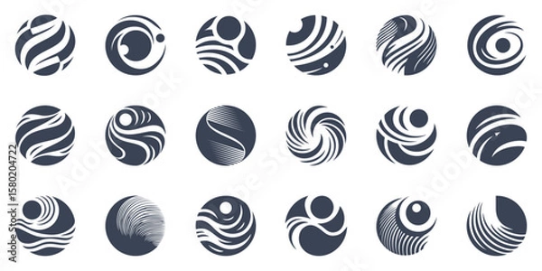 Fototapeta Set of circle icons, abstract logos collection, monochrome brand signs bundle
