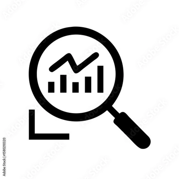 Fototapeta Magnifying glass over stock ticker chart represents market analysis, depicting financial data review, investment strategy and economic trends. Stock ticker under a magnifier for stock analysis.