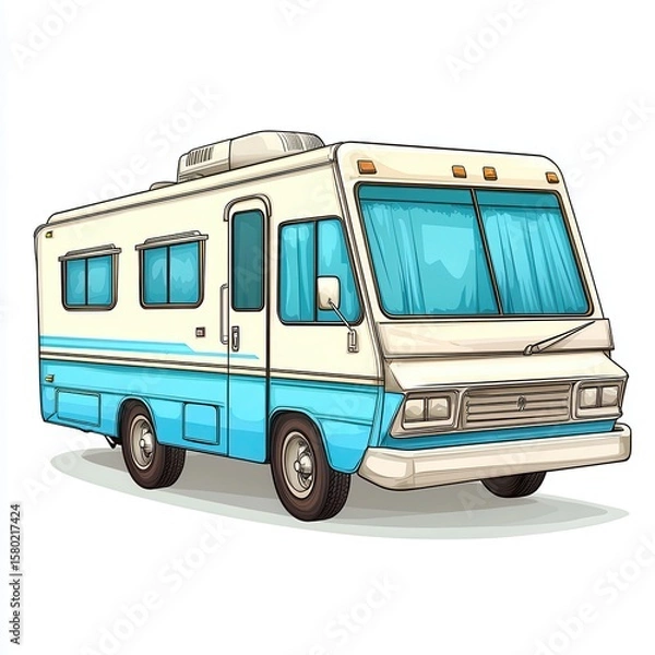 Obraz Retro Beige and Light Blue Camper Van Pixel Art Illustration