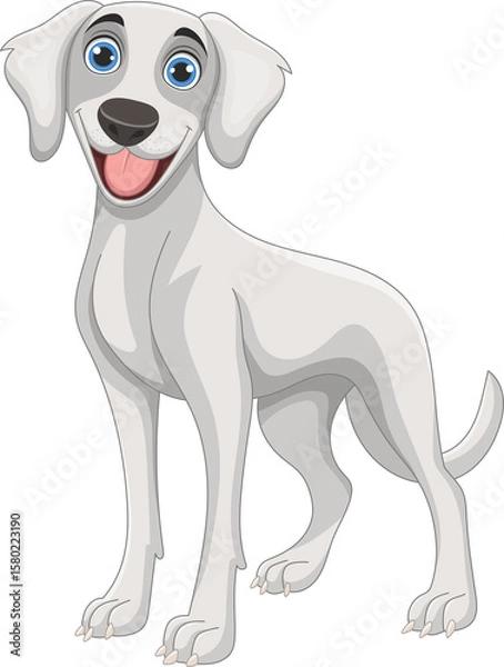 Fototapeta Friendly cartoon white dog standing tall with a joyful expression on its face.
