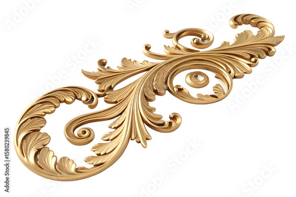 Obraz Ornate golden decorative element with intricate swirls and leaves, isolated on a transparent background. Ideal for design and embellishment purposes.