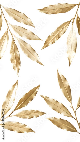 Obraz Golden leaves arranged on a transparent background. The leaves are elongated with a shiny texture, creating an elegant and modern design.