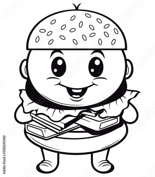 Obraz outlined hamburger coloring page illustration.