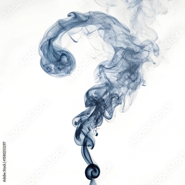 Obraz A swirling blue smoke forms a question mark shape against a transparent background. The smoke appears ethereal and fluid, creating a sense of mystery.