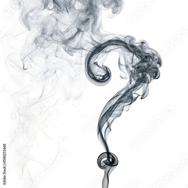 Obraz A swirling question mark shape created from dark smoke on a transparent background. The smoke forms a distinct question mark, suggesting mystery or inquiry.