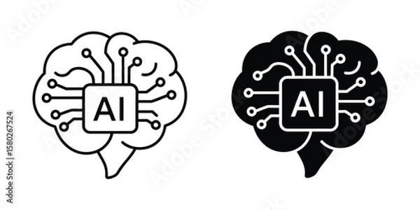 Fototapeta Modern Line Art AI Icon with Brain and Circuit Symbol, Minimalist Vector Design for Technology and Artificial Intelligence Applications