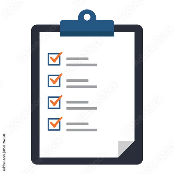 Fototapeta Flat outline clipboard icon with checklist, completed survey form, modern vector illustration for digital use