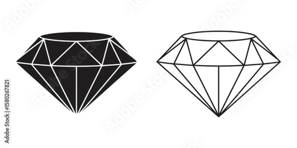 Fototapeta Minimalist diamond icon set with various geometric cuts, flat line art vector illustration for app and web design